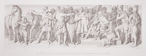 Guy von Ponthieu gibt Harold und seinen Begleitern eine weitere Audienz, deren Freilassung von Herolden von Herzog Wilhelm gefordert wird, aus 